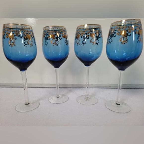 Bar Set Wine Decanter Cobalt Blue Glass Mid Century Holiday Cocktail Barware - Picture 9 of 16